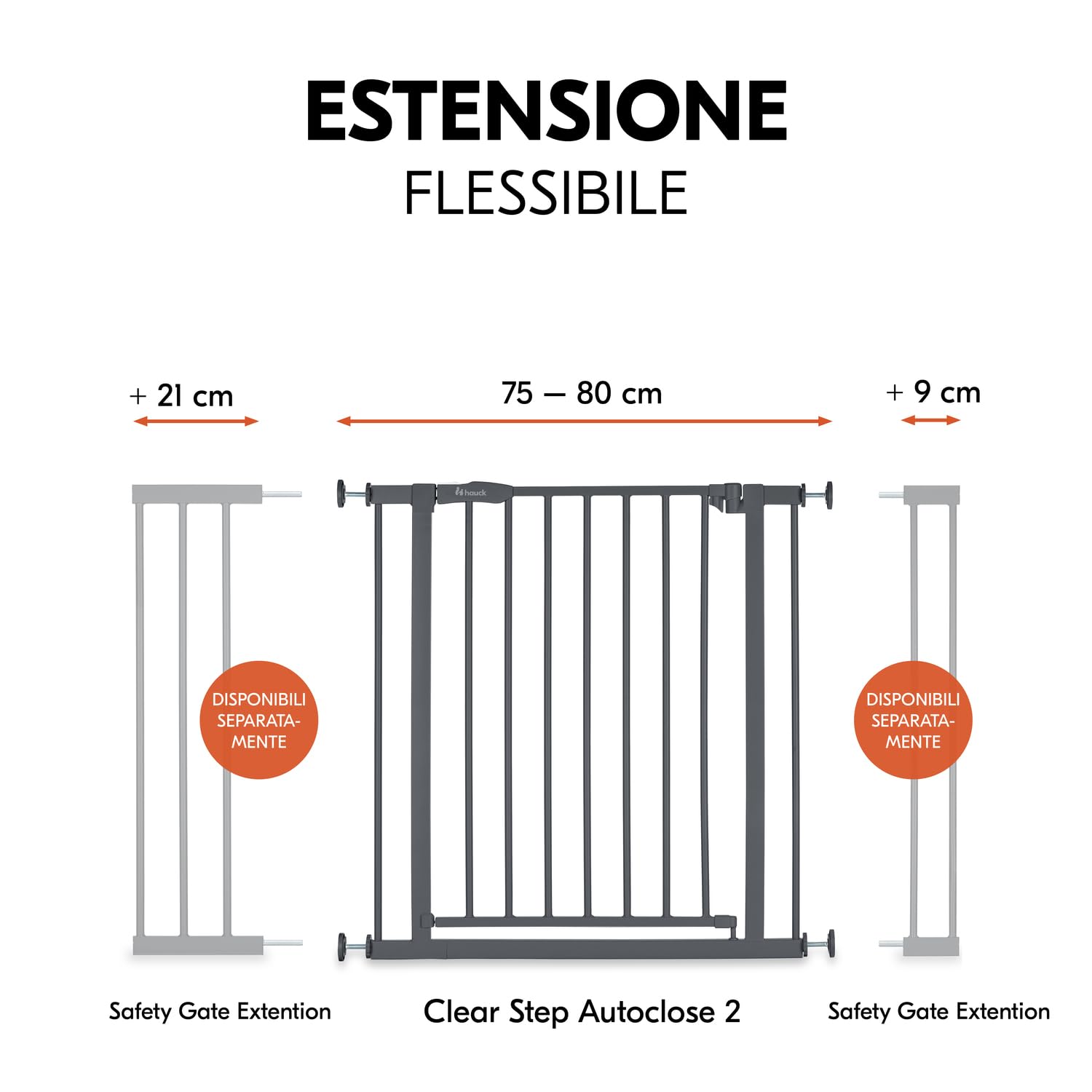 hauck Cancelletto di Sicurezza per Bambini Open N Stop 2 - Cancelletto per Bambini per aperture da 75-80 cm, Apertura con Una Sola Mano Su Entrambi i Lati, Chiusura Manuale - Metallo, Grigio Scuro
