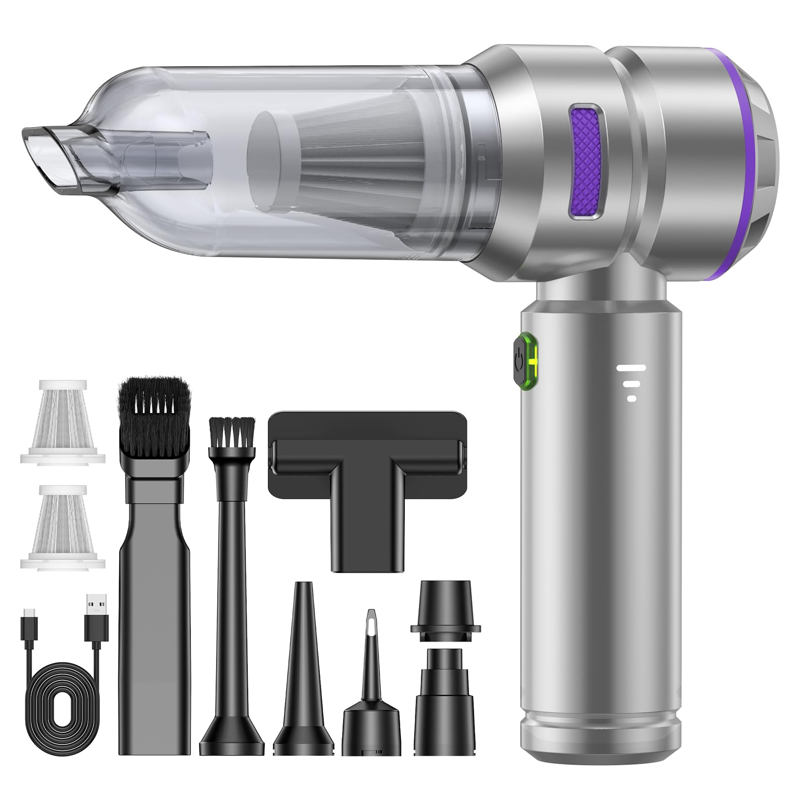 KITBEZN Aspiradora de Mano, 26000Pa Mini Aspirador Coche Potente Portátil, 220000 RPM Aspiradora de Mano Sin Cable Recargable