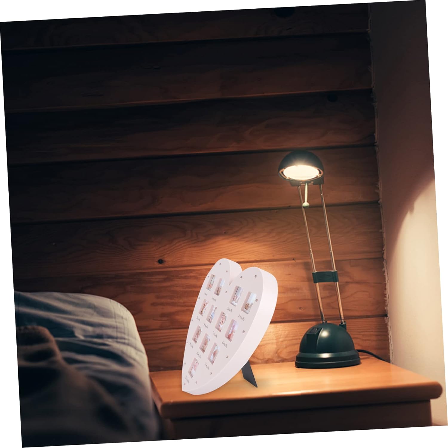 BESPORTBLE Heart Shape Photo Frame with Light Month Growth Picture Frame for Newborn Keepsakes Plastic and Glass Bedroom Table Bookshelf Display