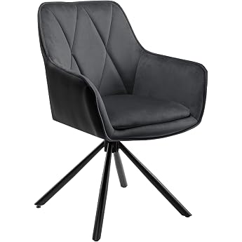 Lestarain Dining Chair Swivel Velvet Dark Grey Armrests faux leather metal legs backrest padded