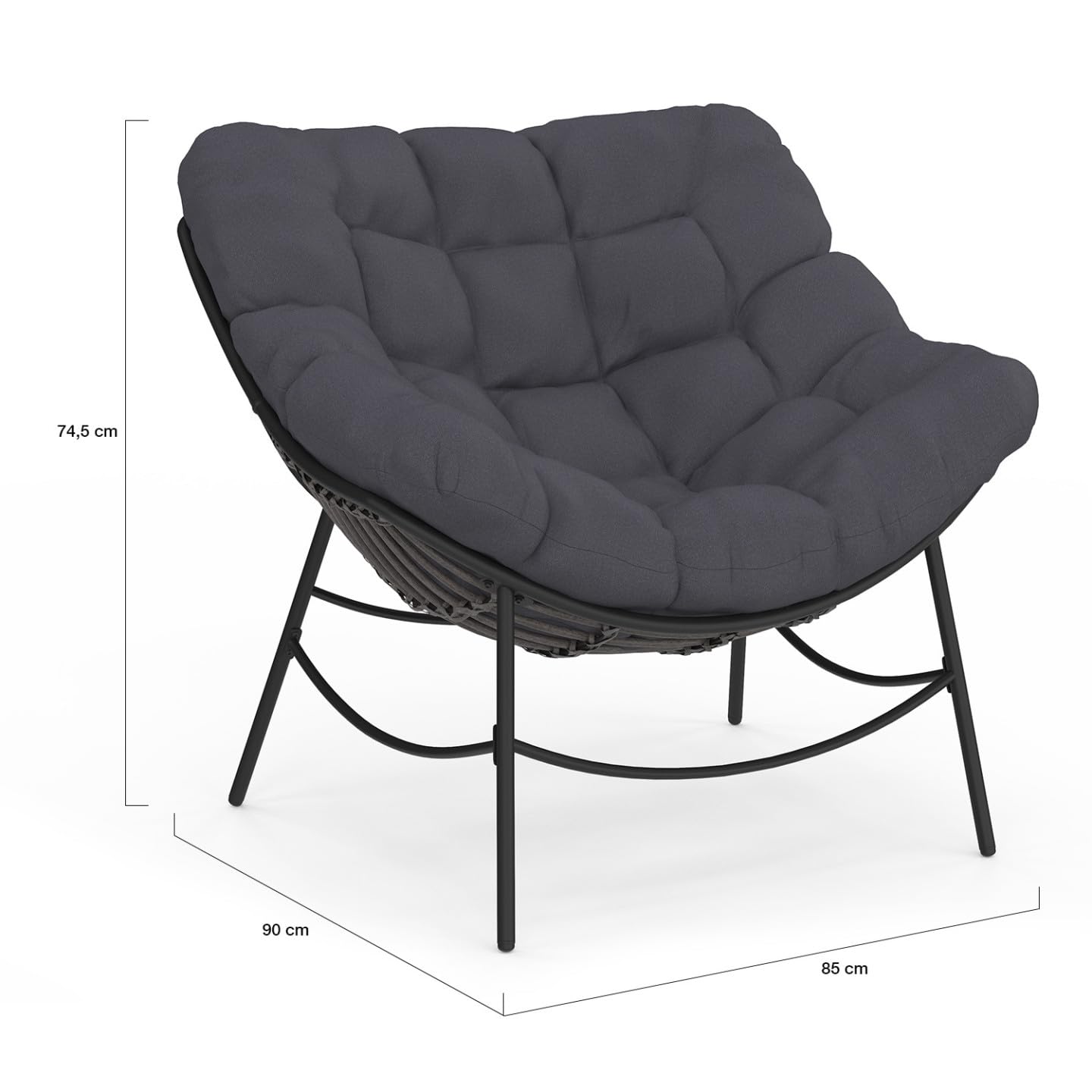 IDMarket – Sillón de jardín Relax LOA efecto ratán gris y cojín gris