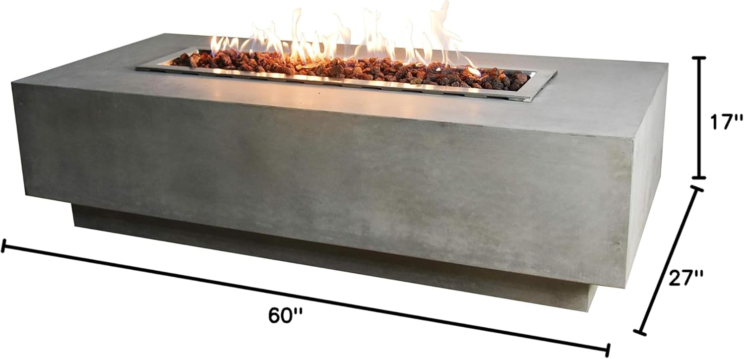 Elementi Granville Fire Table Propane Fire Pit Concrete Outdoor Fireplaces Patio Backyard Heater, 45,000 BTUs LPG Firepit, Light Grey