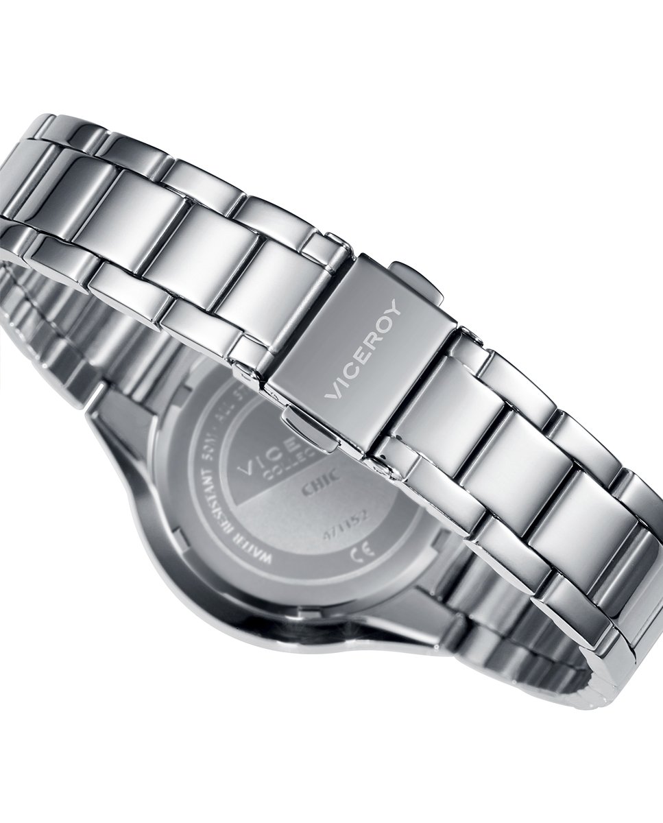 Viceroy Reloj Analógico Mujer de Acero Inoxidable - 35 mm - Movimiento de Cuarzo - Esfera Plateada con Circonitas - Resistente al Agua 3 ATM - Colección Chic – 401044-87