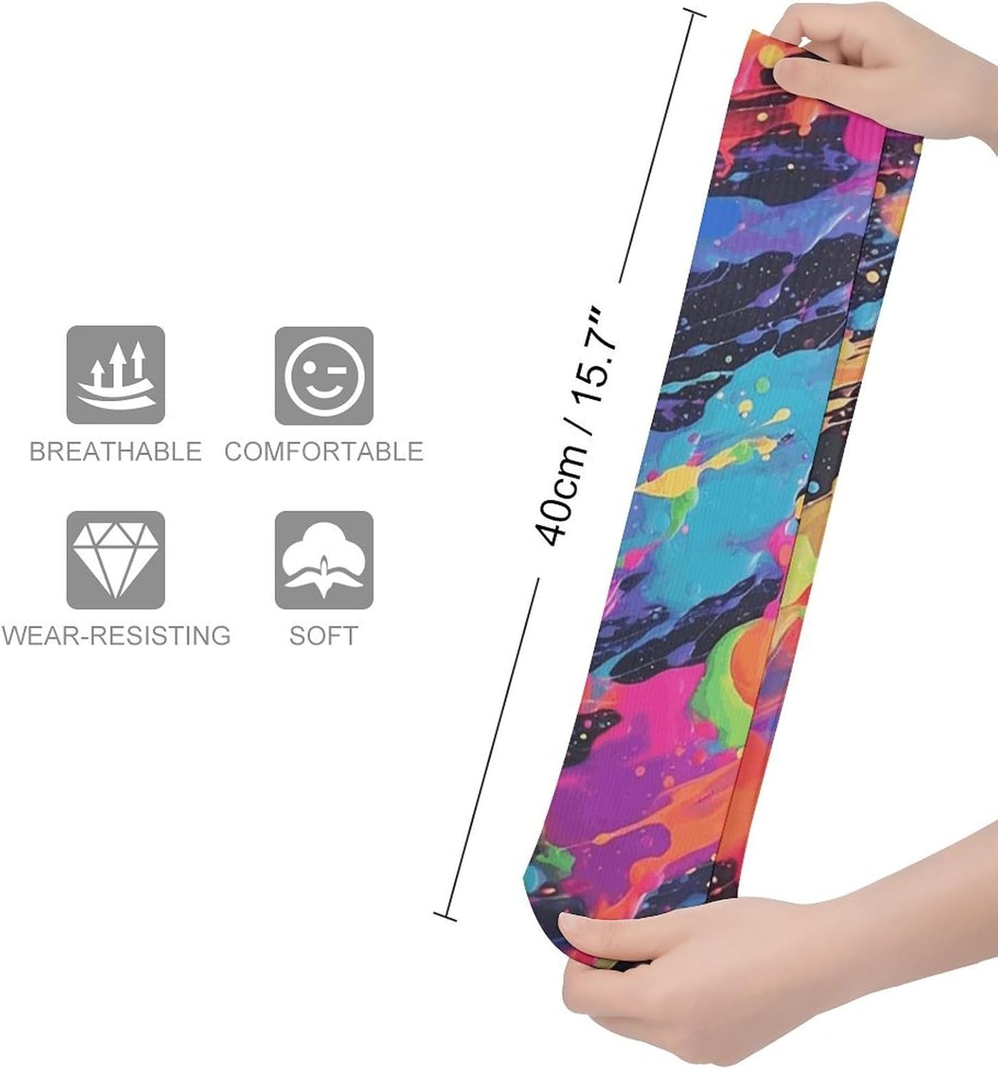 Breathable Crew Sock, Moisture Wicking, Athletic Calf Socks, Cozy | Colorful Paint Compression Socks for Women Men, Lightweight High Work Socks for Business, Casual