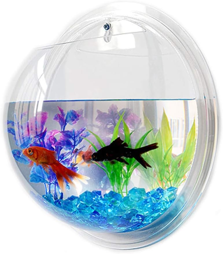Transparent Creative Wall Mounted Acrylic Fish Bowl Hanging Aquarium Fish Tank Betta Fish Tank Plant Terrarium Home Decor (23cm Diameter)