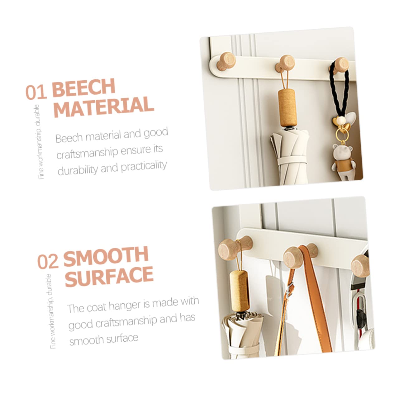 Cabilock Door Hanger Hook for Jackets Hanging Coat Behind Door Hanger Drying Wall Mounted Hooks Doors Over The Door Hooks Over Door Hangers for Clothes Bedrooms Decorative Key Beech White