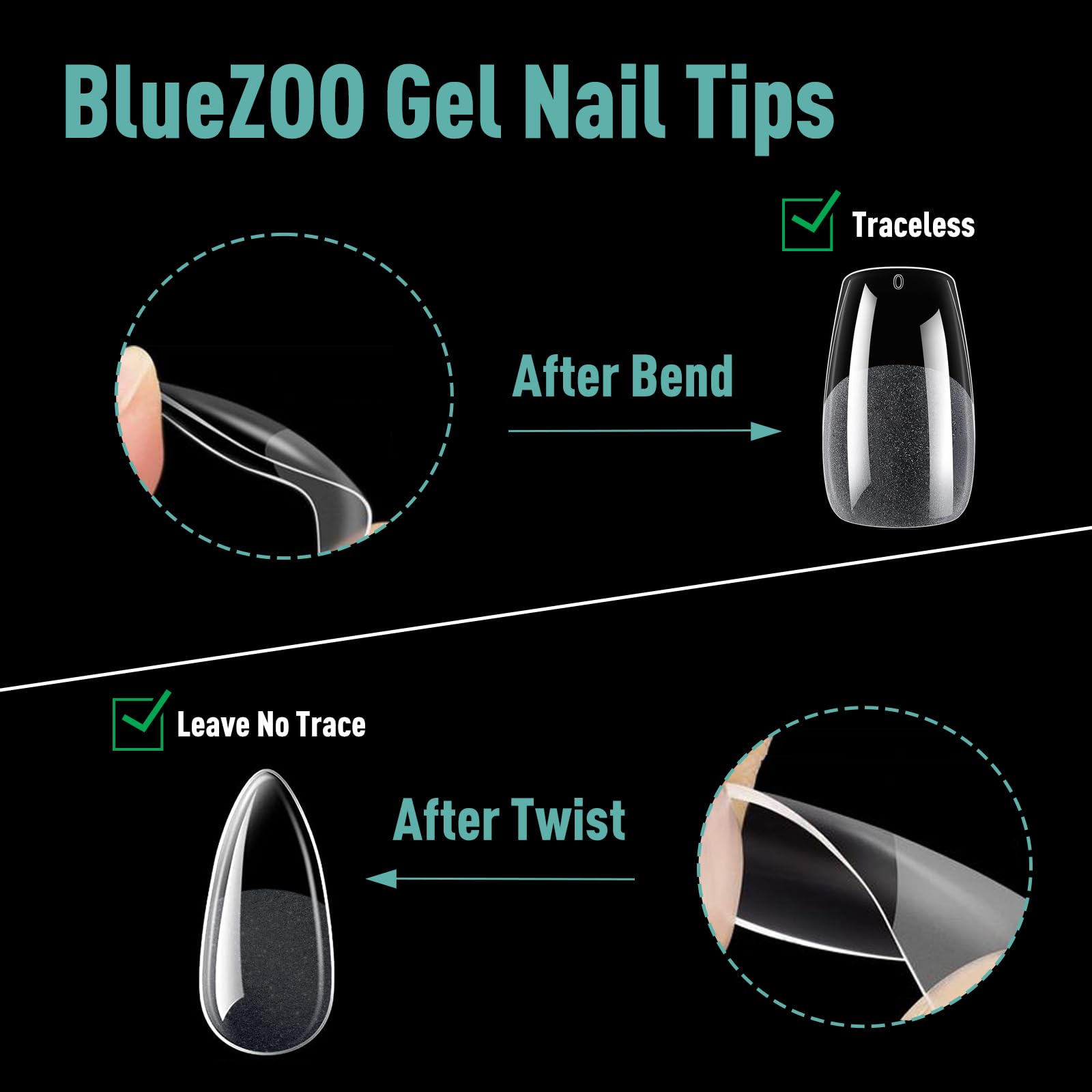 Kit de 3 estilos de puntas de uñas postizas de gel suave, almendra mediana, cuadrada y bailarina, 360 puntas de uñas acrílicas de cobertura completa media mate preformadas, extensión de uñas, salón de 4