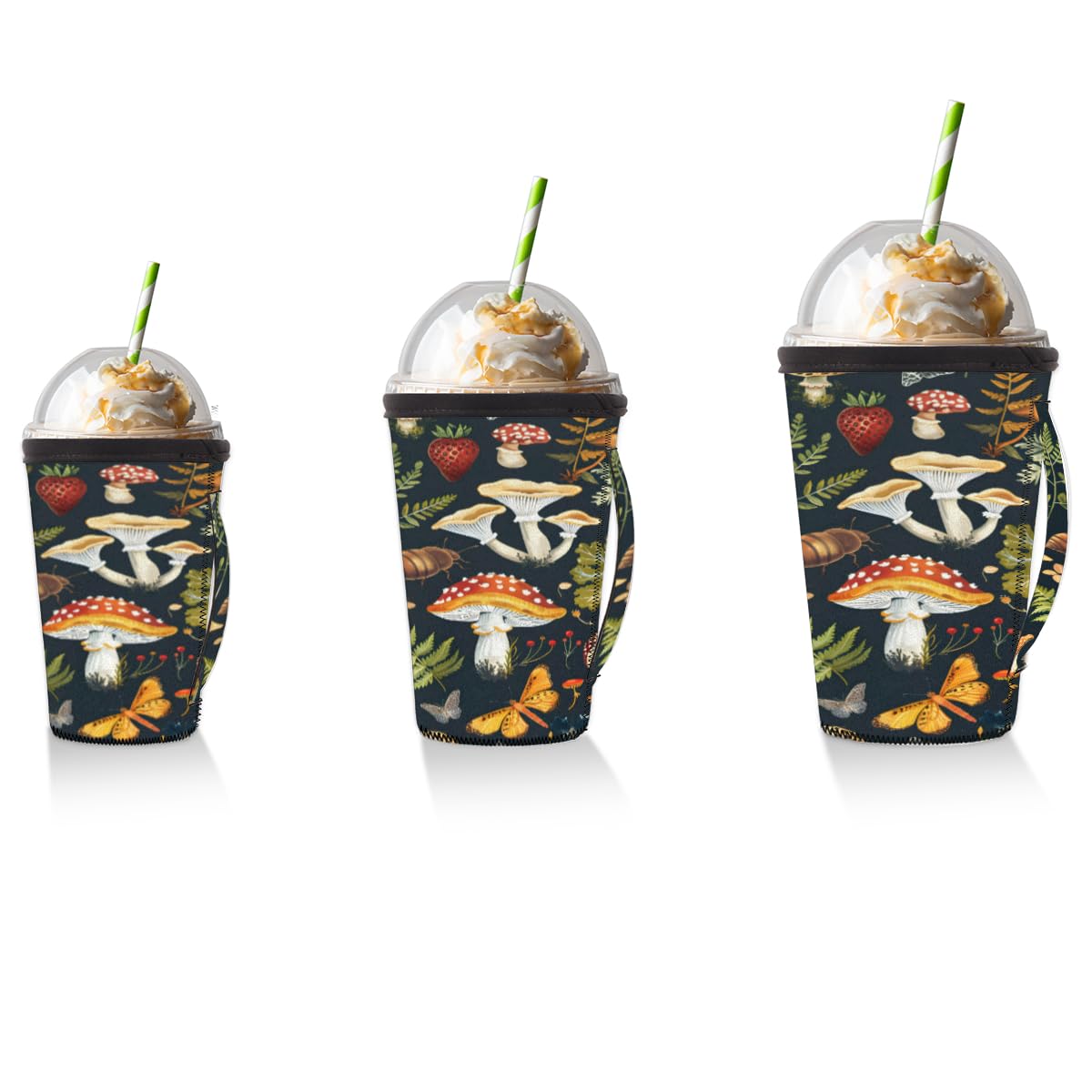 3-Pack Reusable Neoprene Cup Sleeves – Insulated Iced Coffee Sleeves, Fits Most Cups, Cool Designs