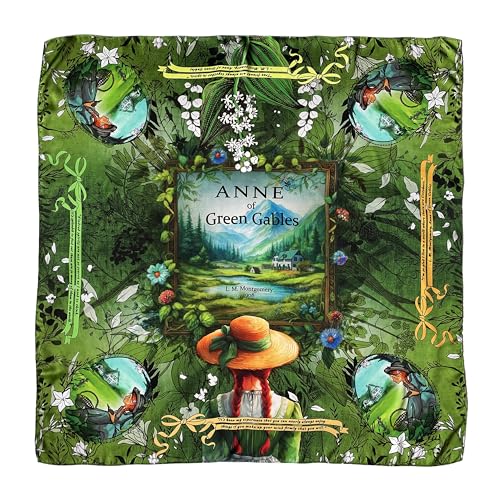 Universal Zone Anne of Green Gables by L.M. Montgomery Square Satin Scarf. Neck Scarf, Headscarf, Bag Scarf, Shawl. Bookish Gift, Green Scarf