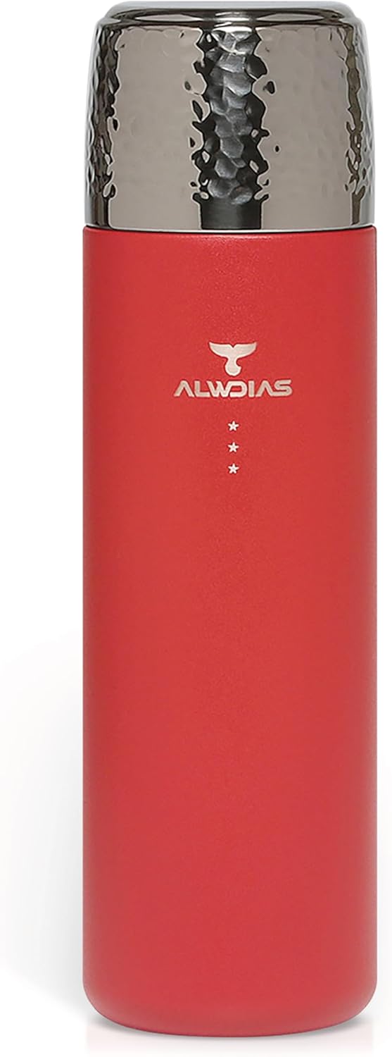 Alwdias Thrista Vacuum Insulated 316 Stainless Steel Flask for Hot & Cold Drinks | Leak-Proof Bottle with Titanium Infuser | Compact Design Ideal for Men, Women, and Loved Ones | 16.9oz, Red