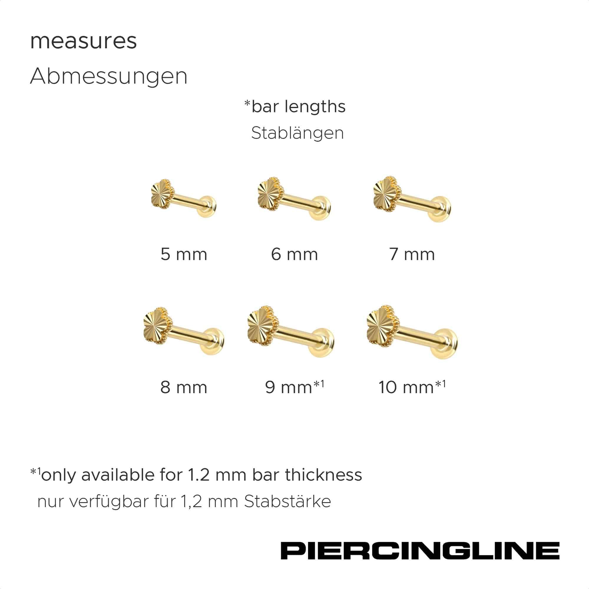 PIERCINGLINE Piercing Stecker 14 Gold Labret mit Push Fit BLUME 585er Gold - Roségoldfarben, Goldfarben, Silberfarben