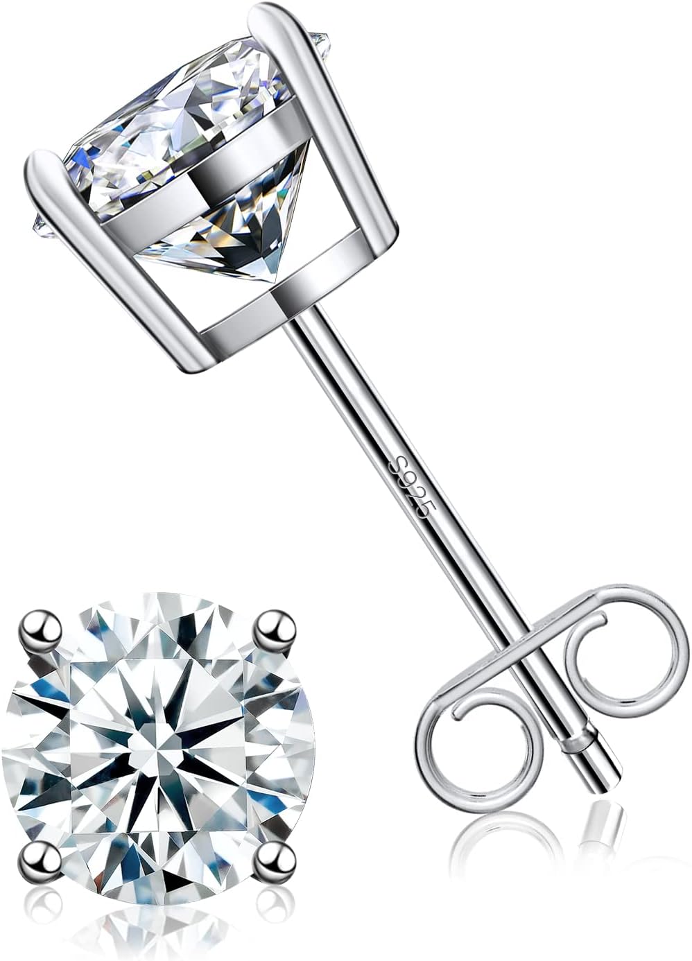 COMOSOStud Earrings for Women Men Girl,COMOSO 5A Diamond Cubic Zirconia Round Cut Lab Created Diamond 24K White Gold Plated S925 Sterling Silver Earrings Promise Birthday Christmas Gift(1CT 1.6CT 2CT 4CT)
