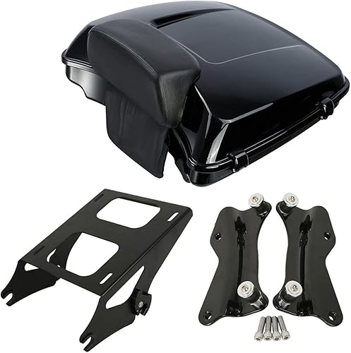 XMTMOTO Tronco de afeitar negro vívido + almohadilla de respaldo+ estante de montaje + kit de herramientas de acoplamiento para modelos Harley