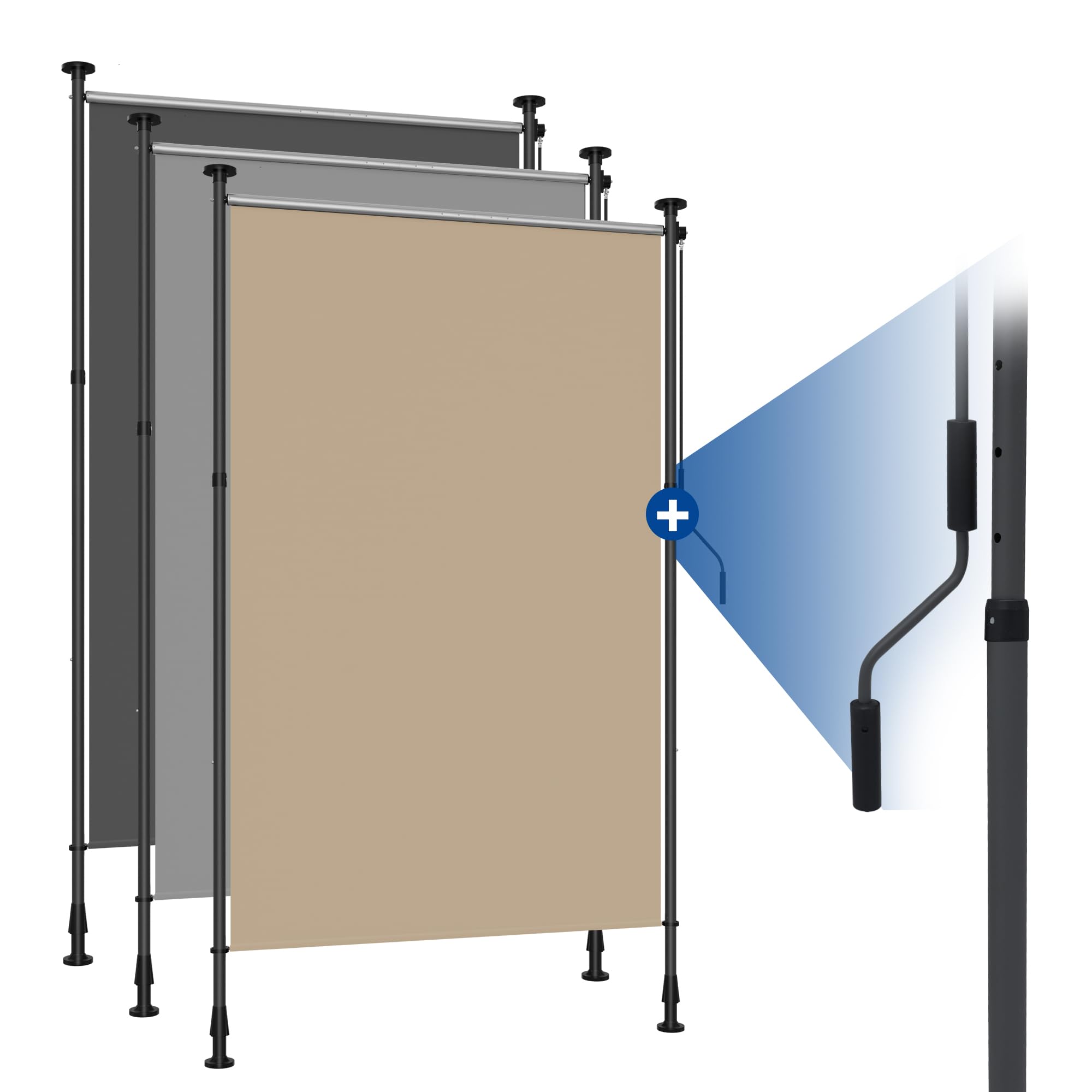 HOMEDEMO Senkrechtmarkise Außen, Vertikalmarkise ohne Bohren, Balkonrollo mit Handkurbel, Sichtschutz Sonnenschutz Windschutz, Balkon & Garten, 200 x (220-310) cm, Stoffbreite 185.5 cm, Khaki