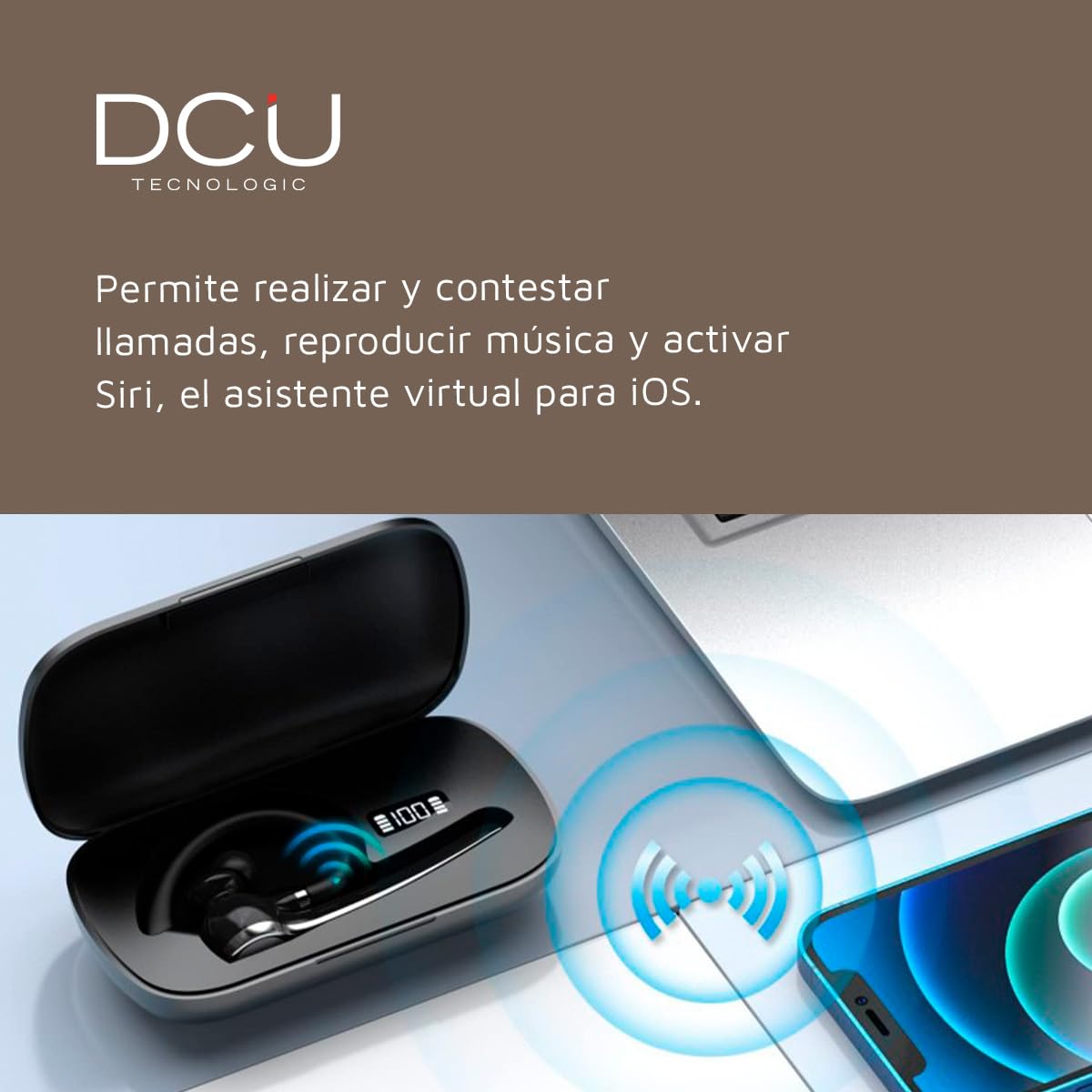 DCU TECNOLOGIC - Auricular Mono Bluetooth 5.0 Action Pro - Auricular Inalámbrico - Realiza y Recibe Llamadas - Conectividad de Doble Punto