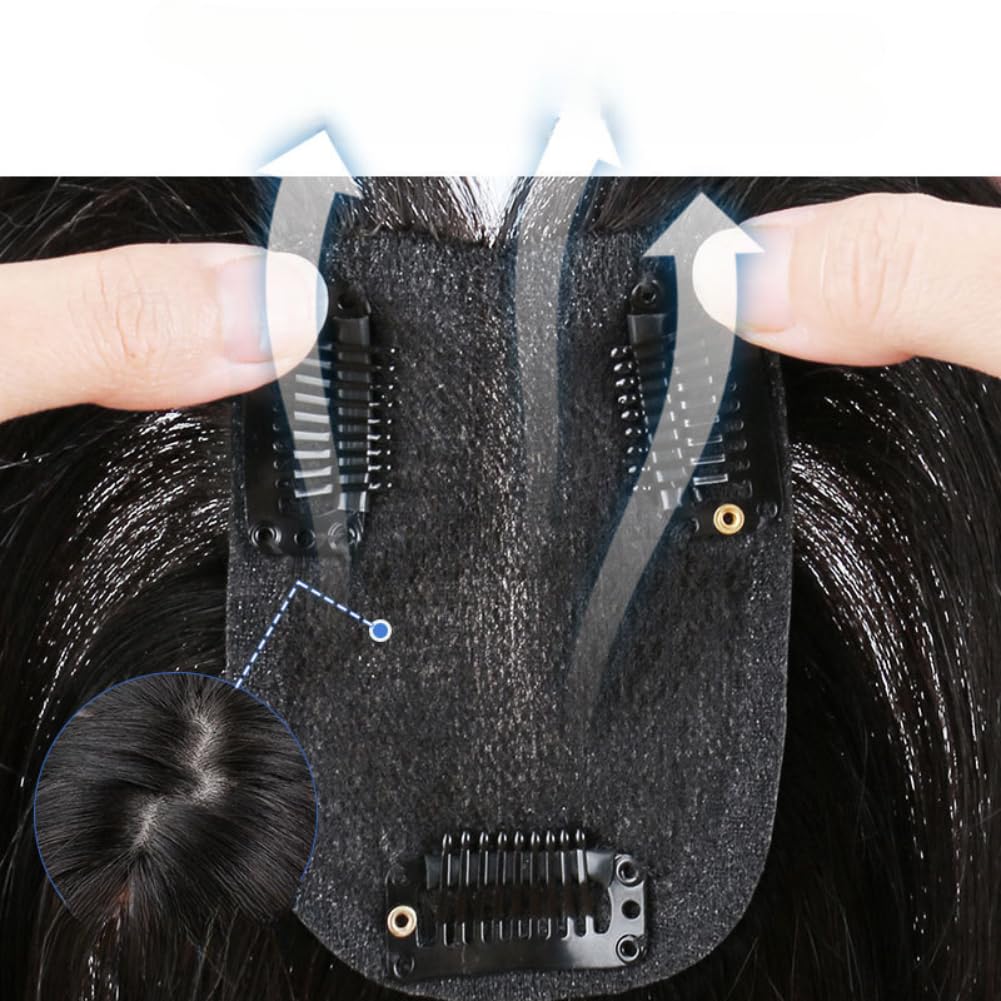 2.8x3.5inch Black Swan Base One-Piece Straight Human Hair Top Hairpiece for Women Thin Hair (Natural black,25cm)