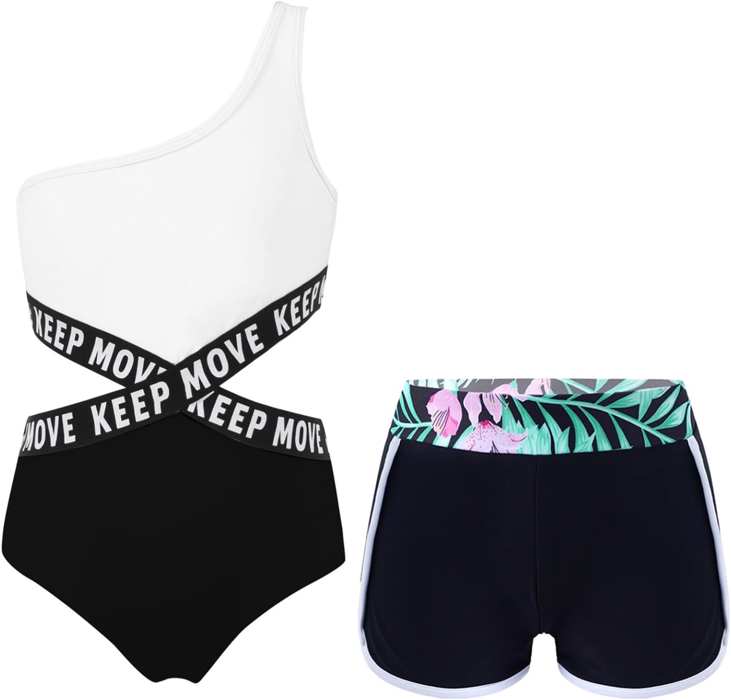 Kids Girls Tankini Swimwear Set Cutout One-Piece Swimsuit with Bottoms Boyshorts Rashguard Bathing Suit