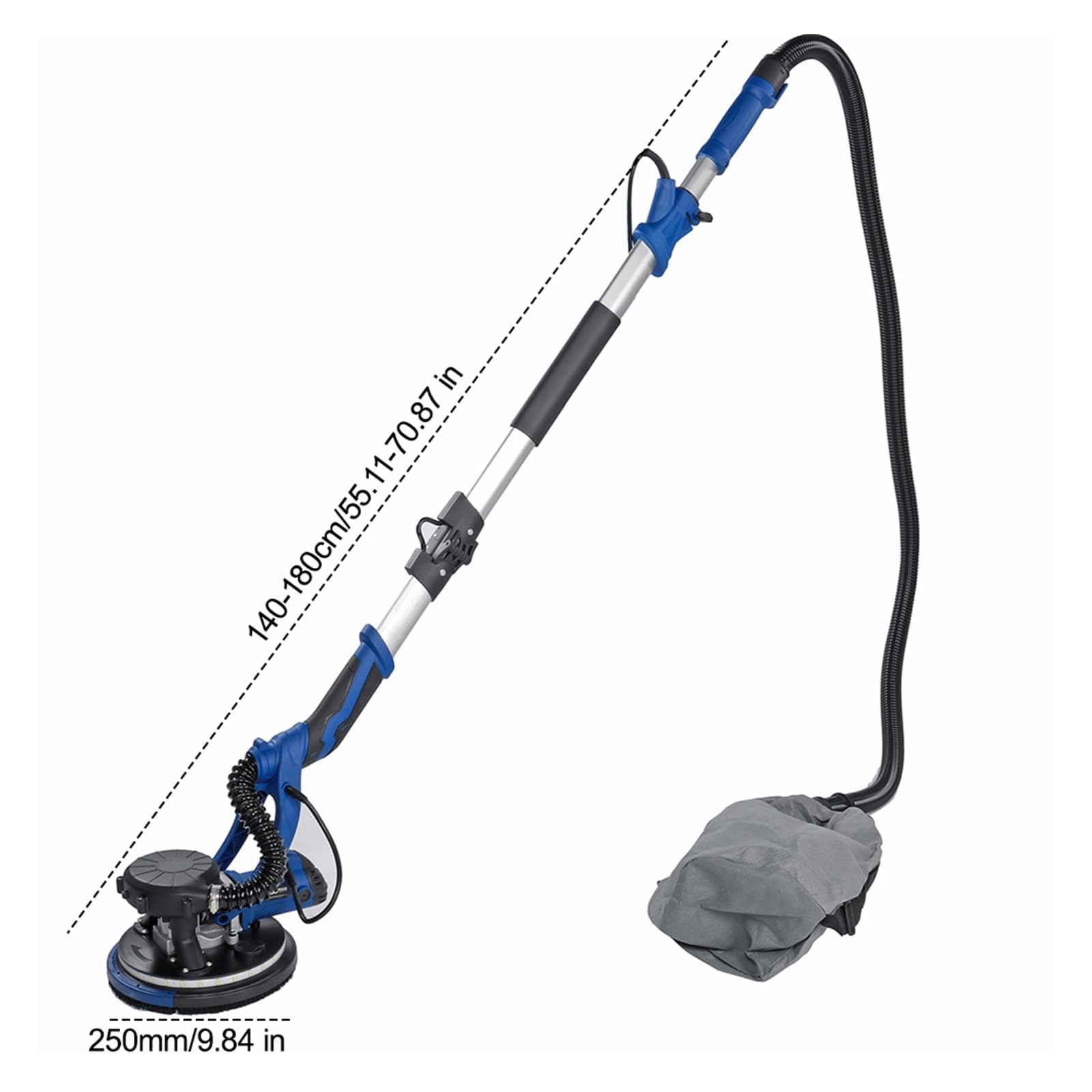 Rozadora de Pared, Lijadora eléctrica de paneles yeso 1380W, lijadora poste 215MM, portátil con papel lija, velocidad Variable, tira luz LED manguera 2m(4)