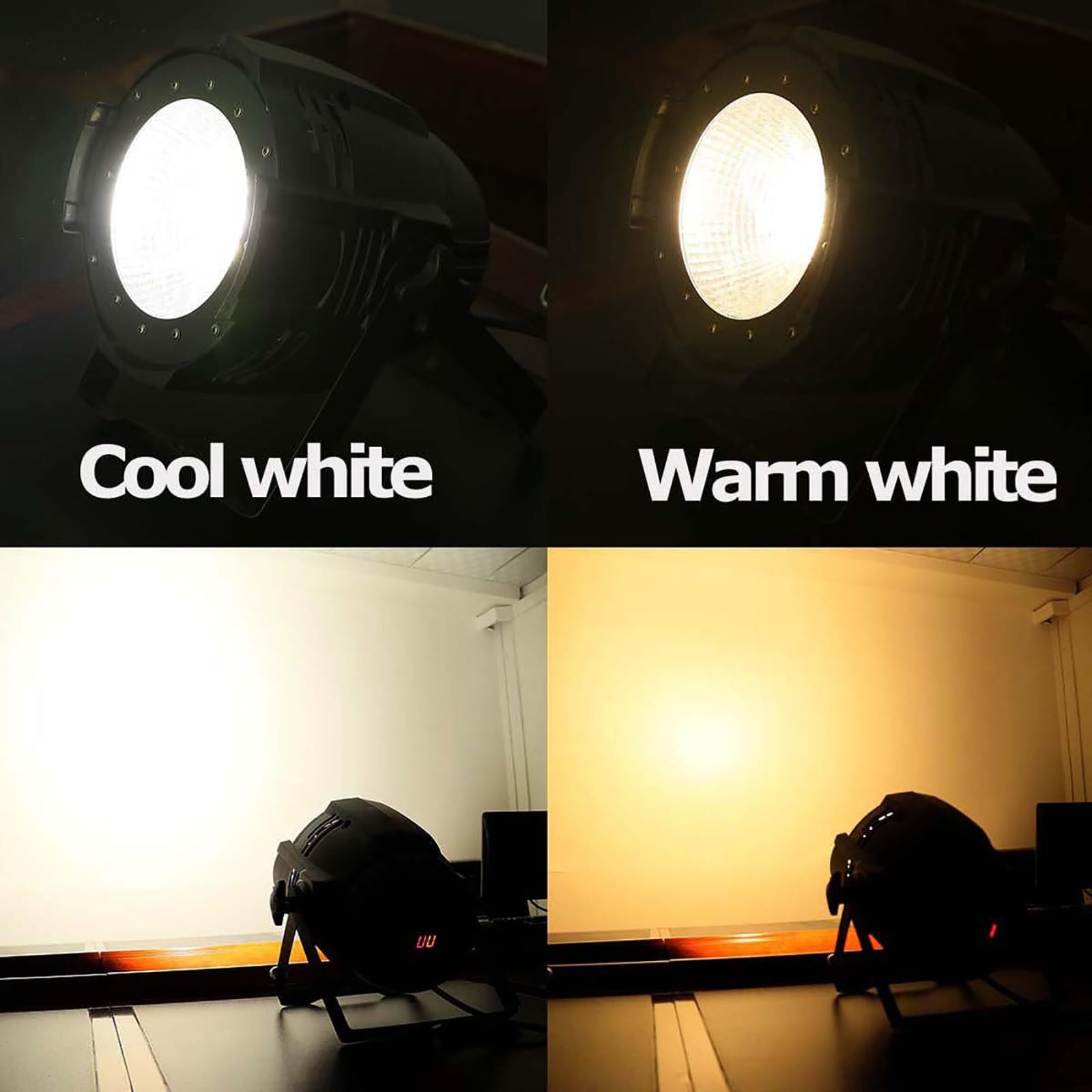 COB - Par de luces de escenario, foco profesional DMX de 200 W, luz estroboscópica DMX para iglesia, concierto, boda, teatro, brillo blanco cálido y frío