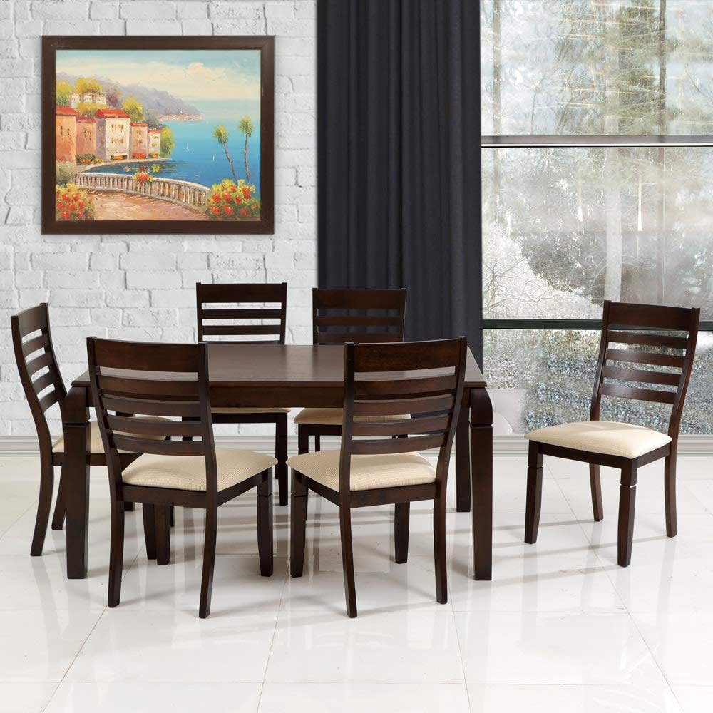 Evok Caprica 6 Seater Dining Table Set (Walnut) Amazon.in Home & Kitchen