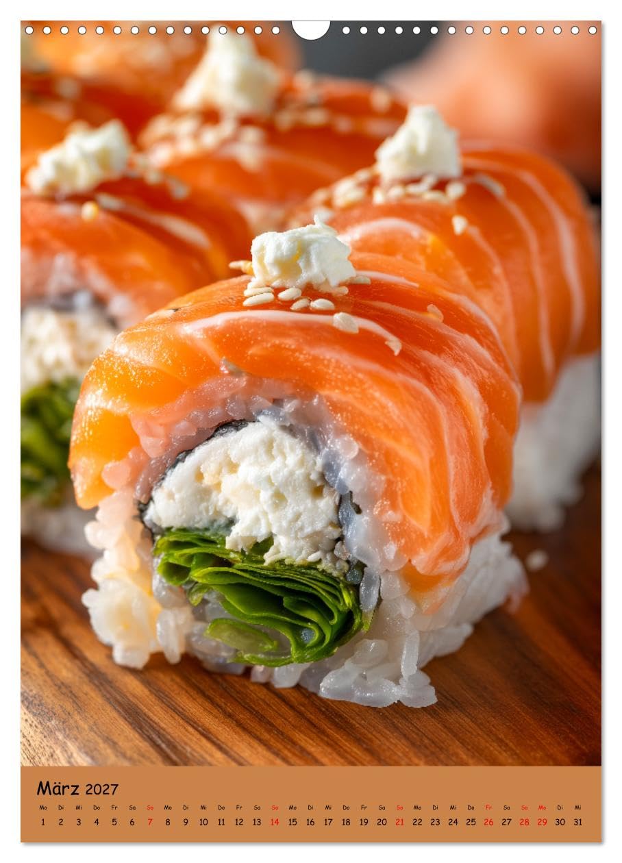 CALVENDO - Sushi Kalender - Japanisches Essen für Sushi Liebhaber (Wandkalender 2027 DIN A3 hoch), Monatskalender: Food Kalender mit Sushi für echte Sushi Liebhaber: Japanisches Essen mit Maki-Sushi,