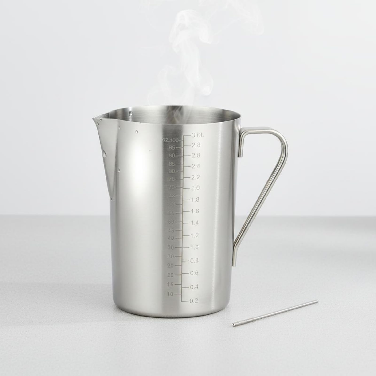 Amagogo Messbecher Edelstahl Messzylinder Metall, 3 Liter Messbecher Aus Extra Dickem 304 Edelstahl Mit Glasdeckel, Innen- Und Außenmarkierungen