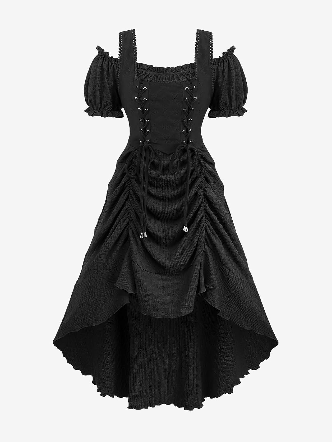 ROSE GAL Rosegal Women Plus Size Steampunk Renaissance Costume Dress Cold Shoulder Ruffles Lace-up High Low Dress