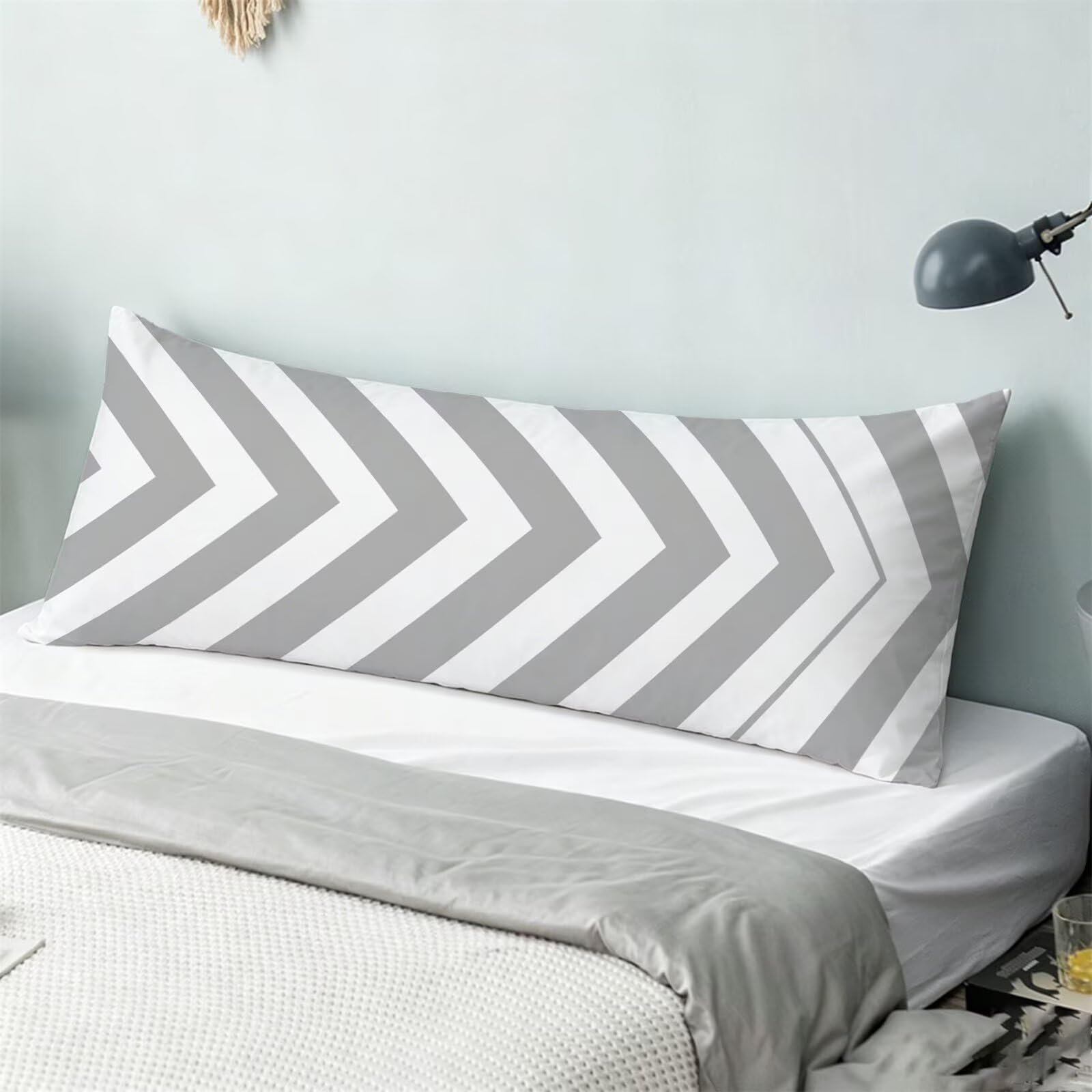 Funda de Almohada 60 x 180 cm Gris Protector Almohada 180 cm con Cremallera Invisible, Lino Durable y Transpirable Pillow Case Largas Raya Impresión a Doble Cara para Cama, Sofá y Dormitorio dg-636