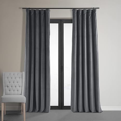 HPD Half Price Drapes Signature Velvet Thermal Blackout Curtains for Living Room 120 Inch Long 1 Panel Rod Pocket Insulated Blackout Curtains for Bedroom Window Curtains, 50Wx120L, Distance Blue Grey