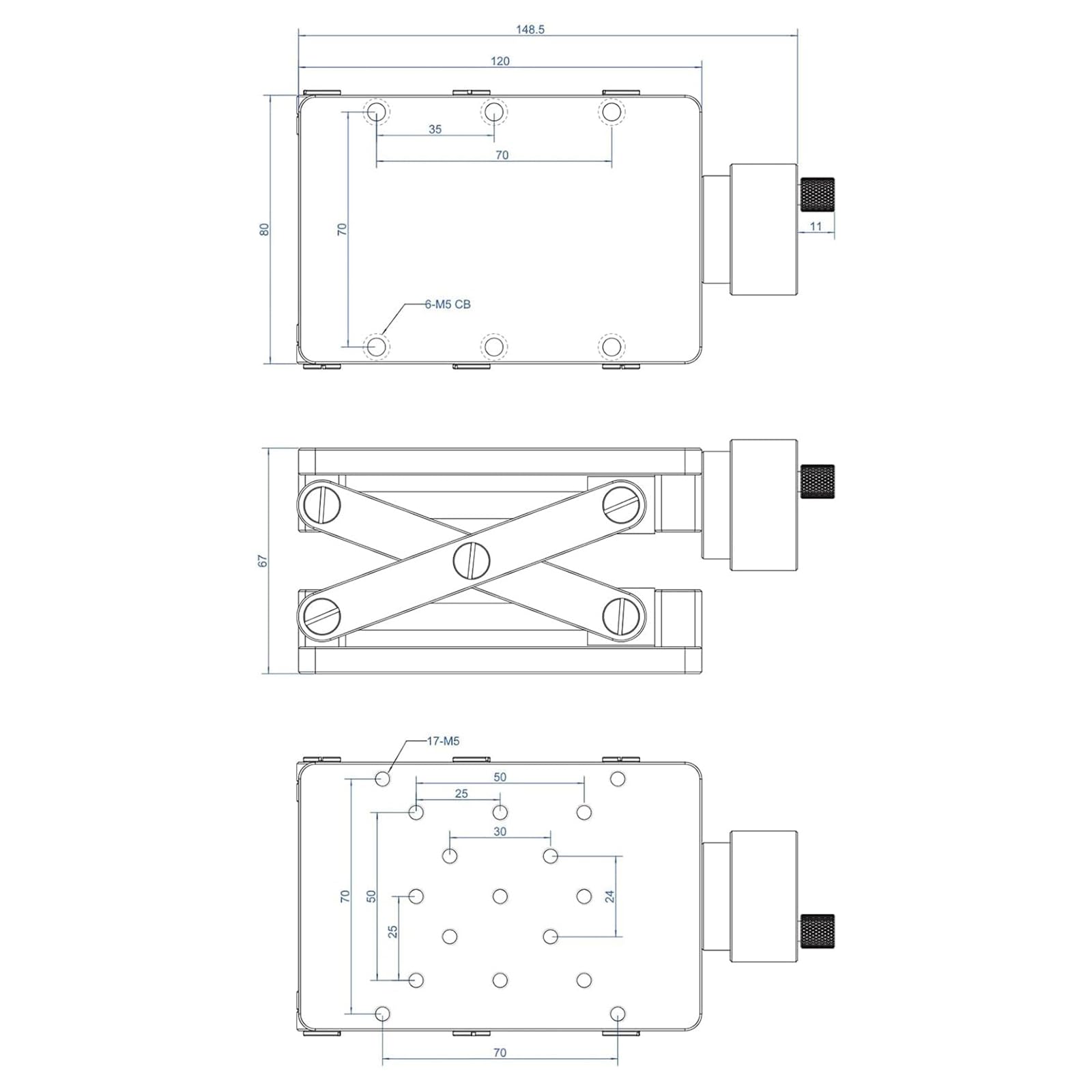Support de levage manuel de laboratoire, hauteur de charge 10 kg, hauteur de charge 55 mm, stabilité de précision pour expériences scientifiques, taille de la table 148 x 80 mm