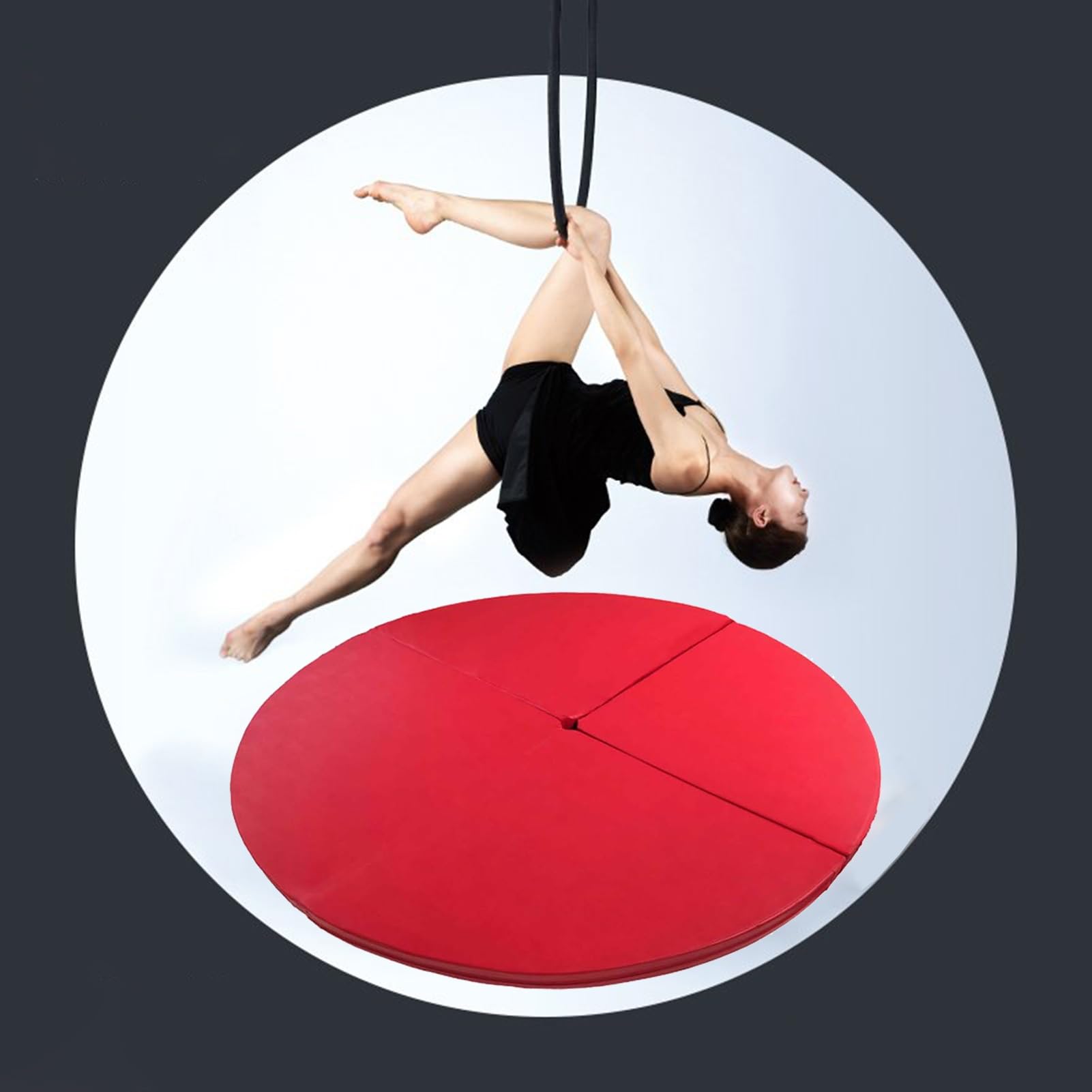 ASerZenith Safety Aerial Yoga Ring/Pole Dance Mat Thickened, Metal Lyra Hoop Pole Crash Mat, Adult Kids Fitness Stripper Pole Mat Foldable, Yoga Mat,Red-140cmx3cm