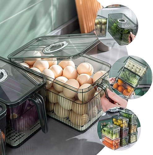 Miniatura 3 de Zerodeko Contenedores de almacenamiento de plástico para almacenamiento de alimentos, colador con asa de tapa, bandejas para refrigerador,