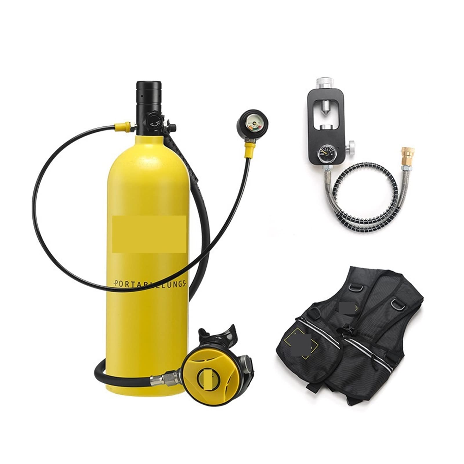 Portable Dive Cylinder, 2L Diving Snorkeling Equipment Residual Pressure Gauge(Giallo)