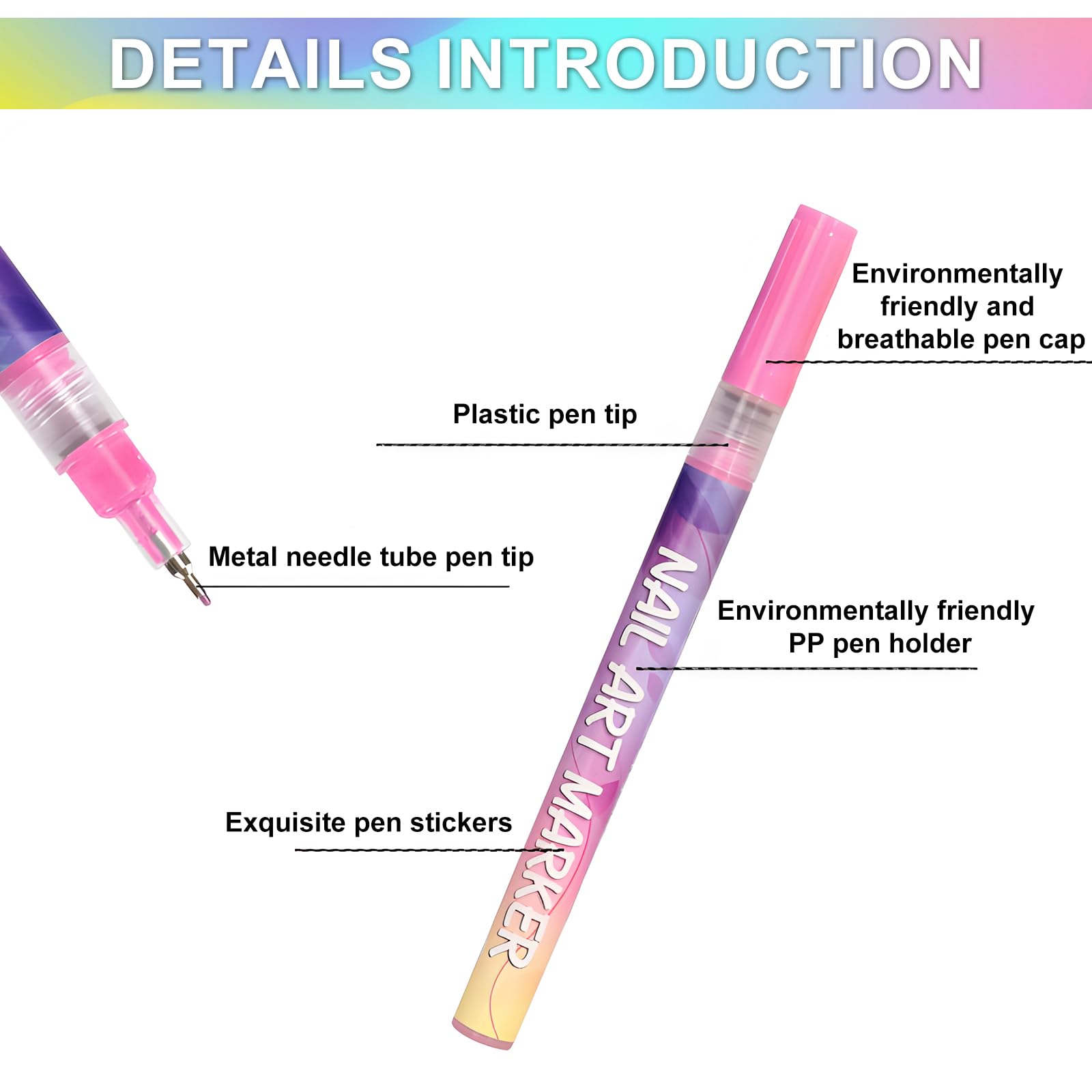 12 Colours Nail Art Pens Set, Fine Tip Nail Art Marker for Real Nails & Acrylic - Image 3