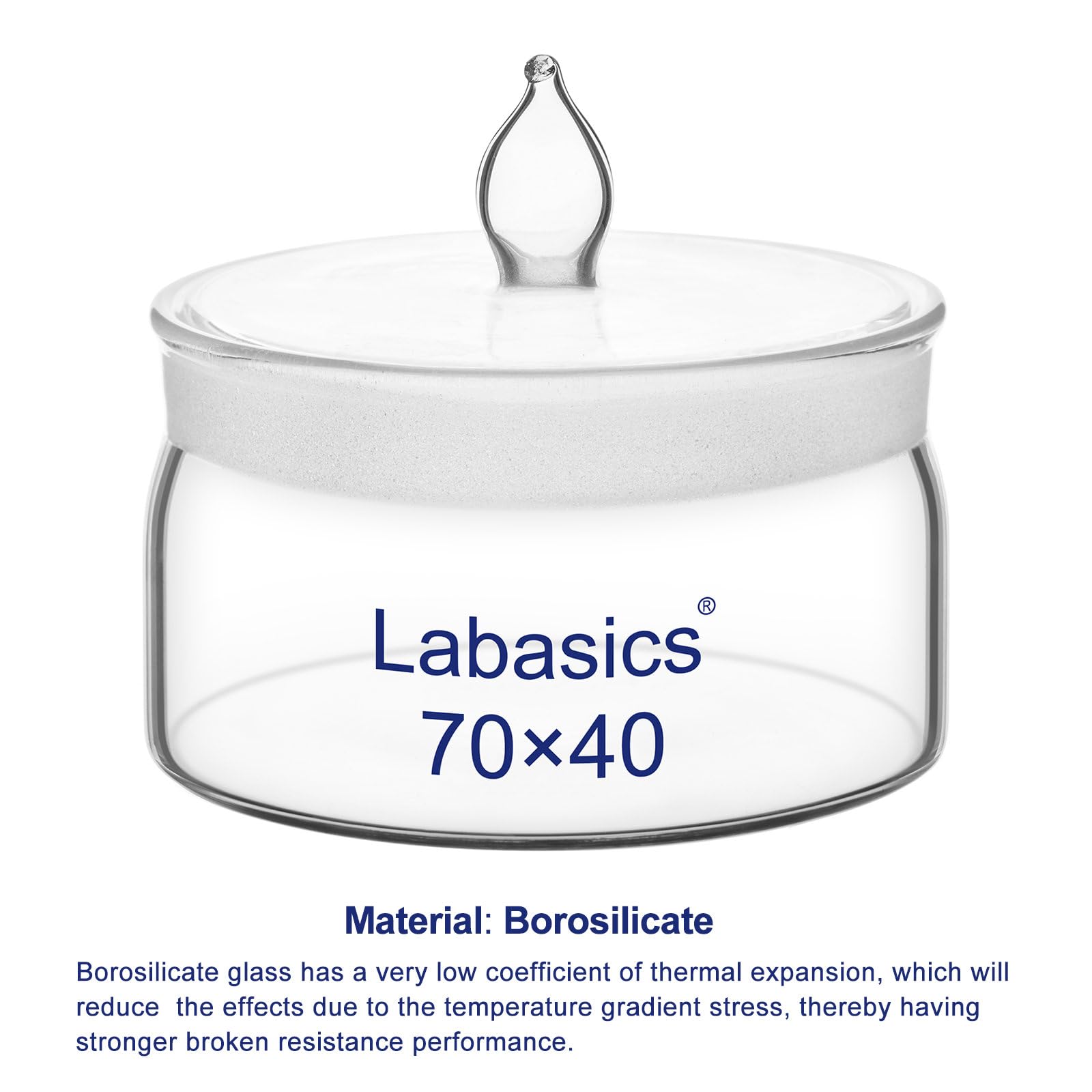 Labasics Bottiglia di Pesata in Vetro Borosilicato, Diametro 70 mm, Altezza 40 mm, con Tappo in Vetro Smerigliato, Bocca Ampia per Laboratorio