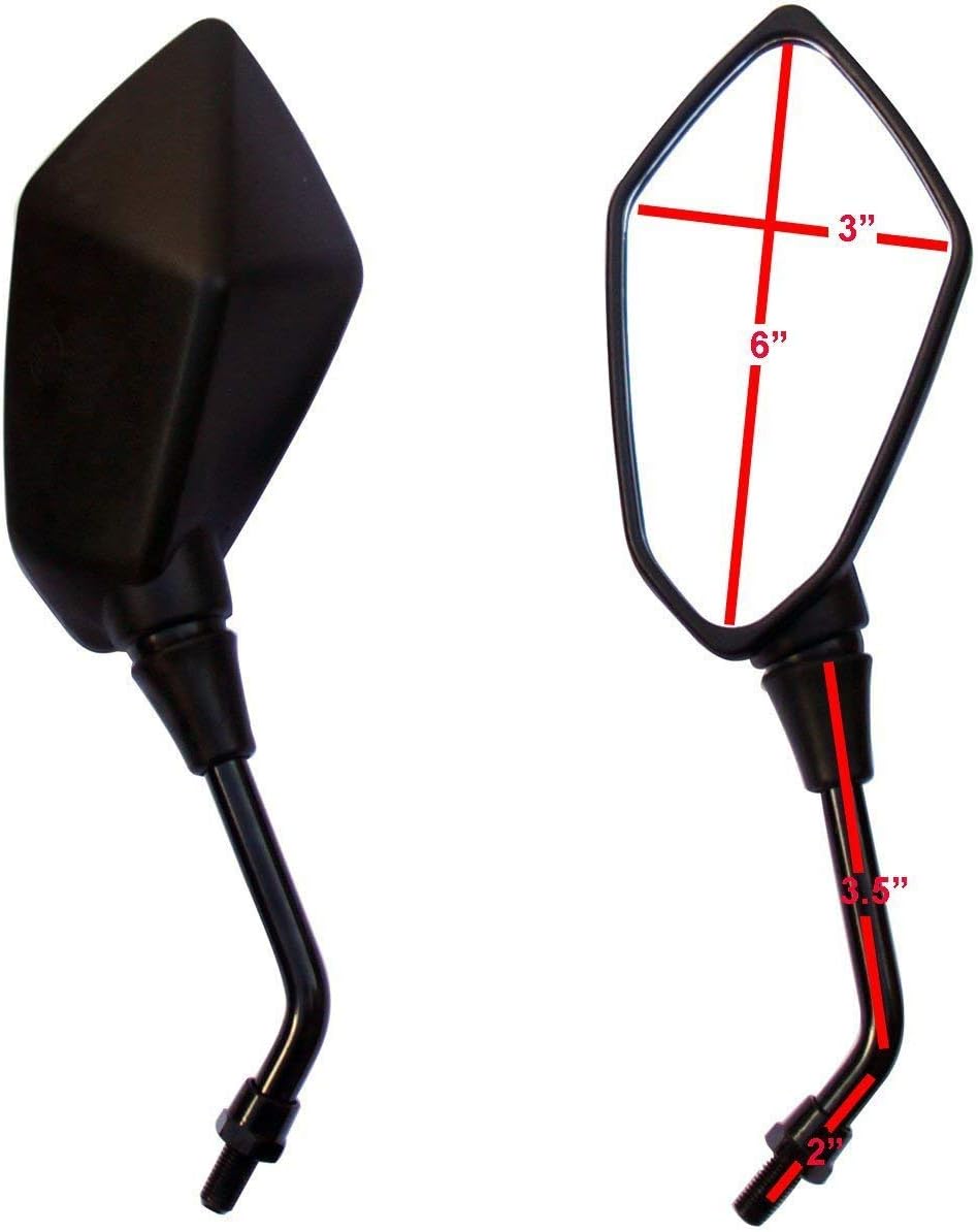 1Pair Black Polygon Pyramid Motorcycle Rear View Mirrors Compatible for 2002 Yamaha Zuma 50 YW50