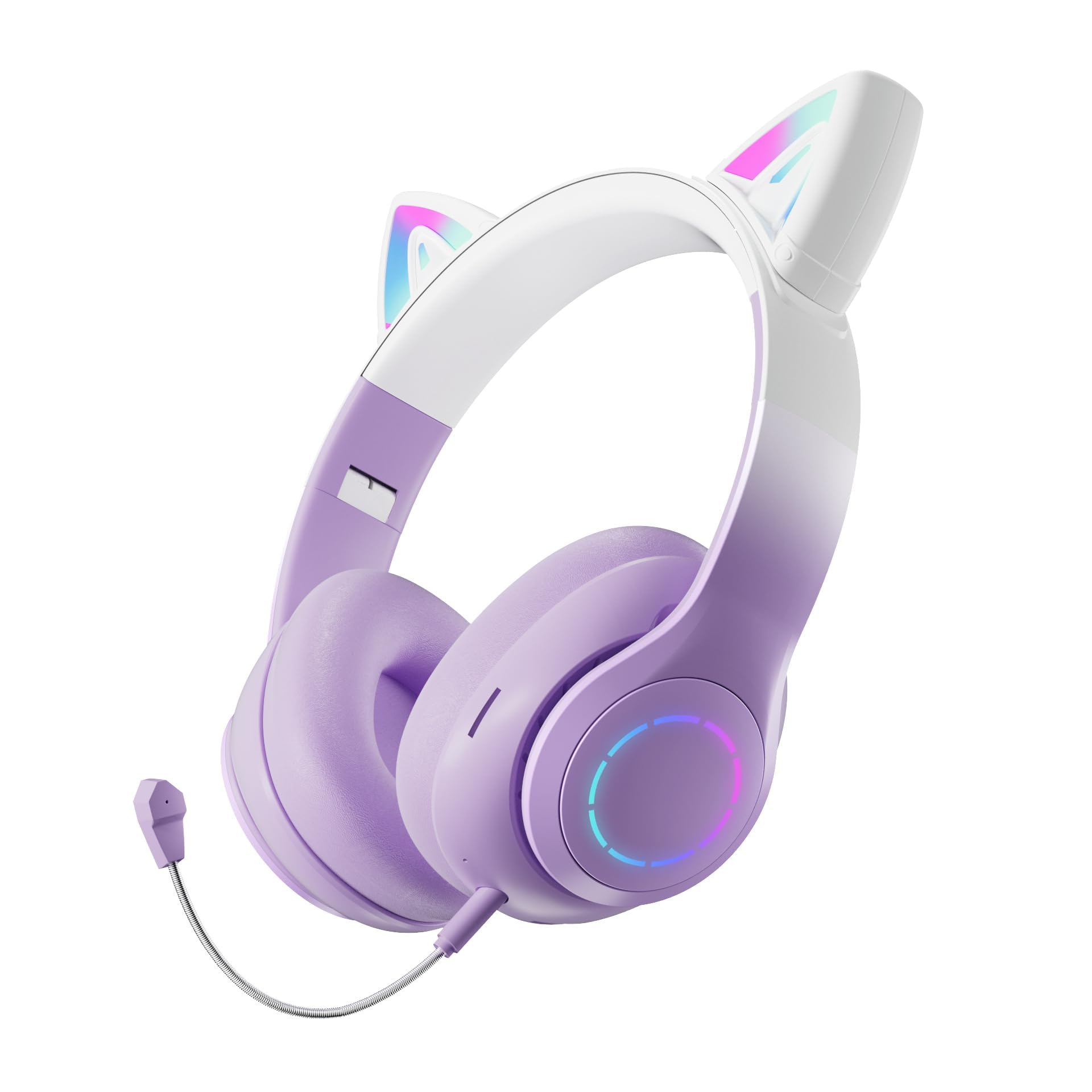 Cat Ear Headphones for Kids, Kids Headphones with Microphone Light Up Cat Ear Bluetooth Wireless Headset, Noise Cancelling Headphones for Kids Girls Teens Adults for School Online Distant Learning