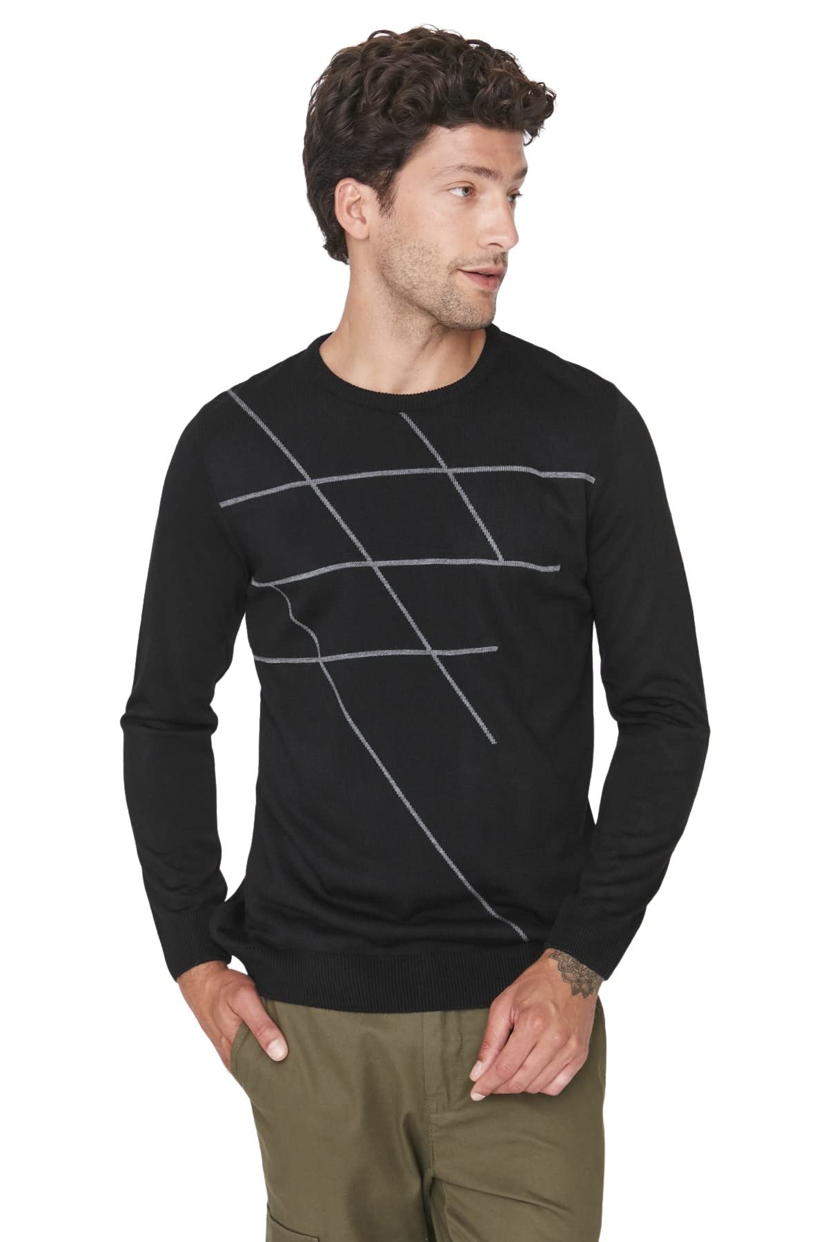 Trendyol Man Slim Basic Crew Neck Knitwear Sweater Black