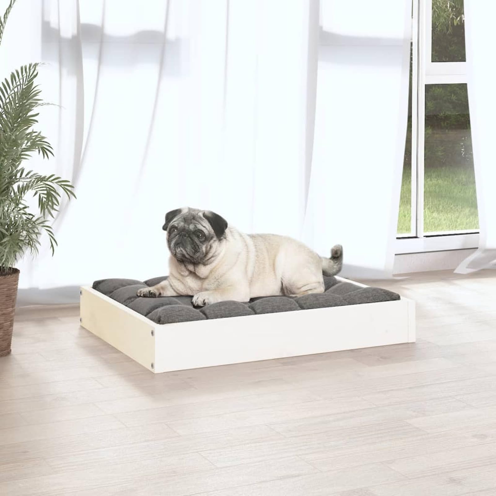 LAPOOH Letto per cani bianco 61,5 x 49 x 9 cm in legno massello di pino, comodo letto per cani, biancheria da letto per cani, forniture per animali domestici, forniture per cani-820852