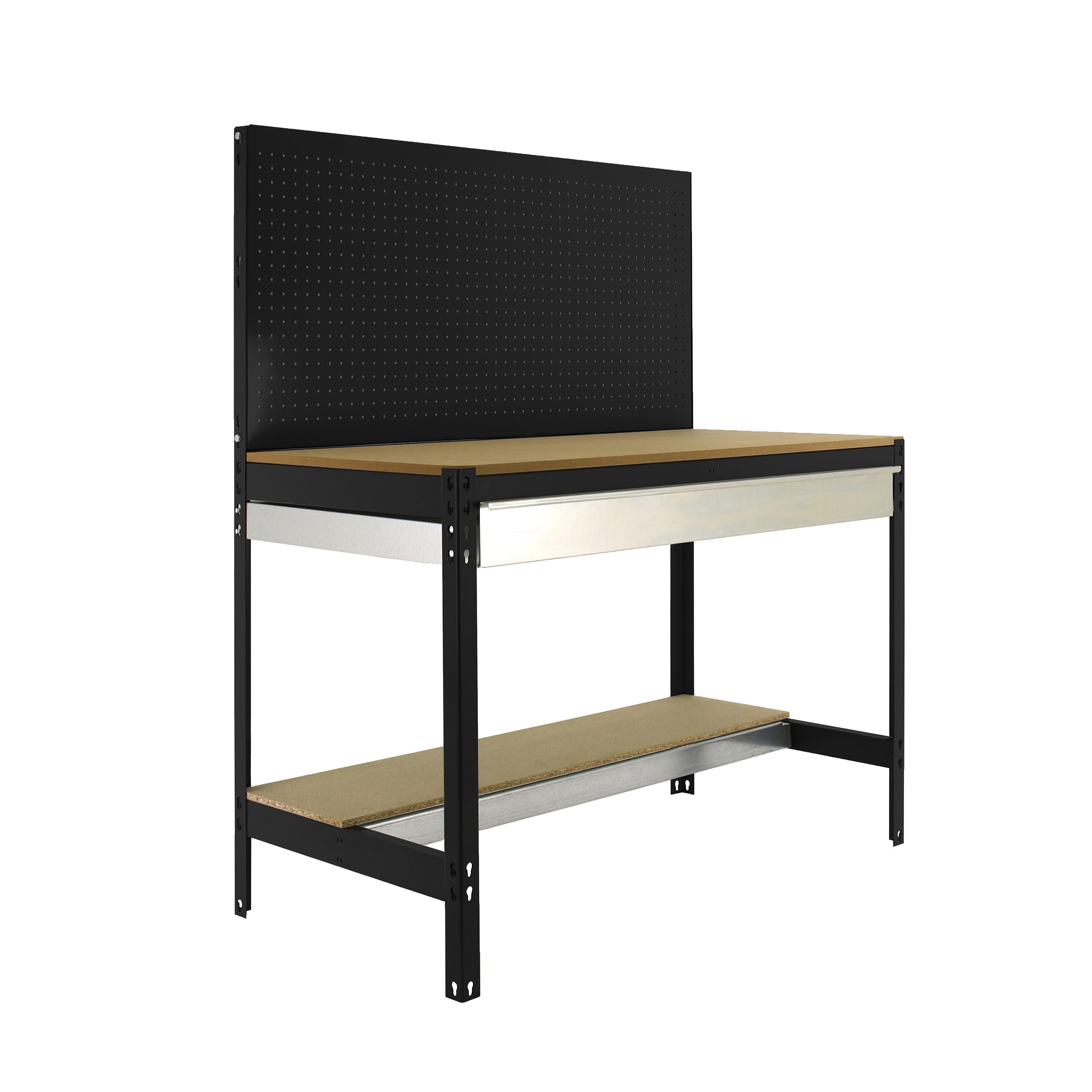 Simon Rack Banco de Trabajo con Panel Perforado y cajón 1210x610 mm - BT2 | Panel Perforado y Cajón, Tablero madera 16 mm, Capacidad Carga 600 kg, Antracita , Pintura anticorrosión
