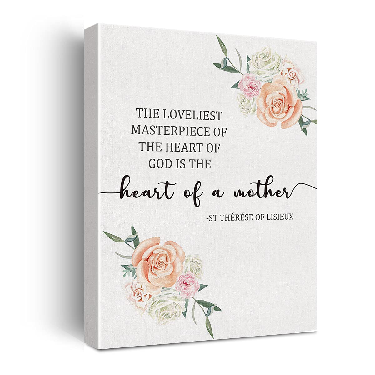 Hijie St. Therese of Lisieux Quote Framed Canvas Wall Art, The Heart of a Mother, Loveliest Masterpiece, Saint Quote, Catholic Quote,11.5" X 15"