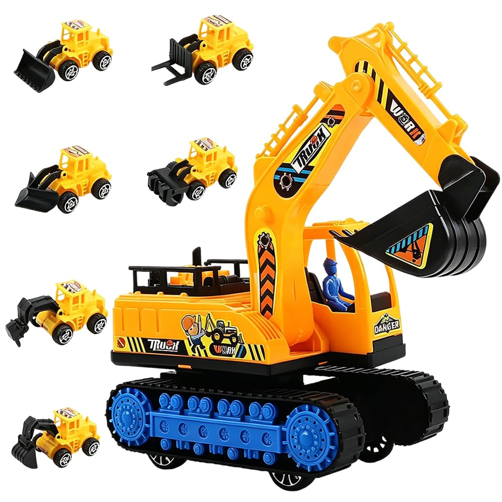 WFKKMEQ Construction Vehicles, 6PCS Excavator Car Pull Back Racing Cars Friction Power Vehicle Construction Cake Decoration Tractor Vehicle Engineering Vehicles Set Cars Model for Party Decoration