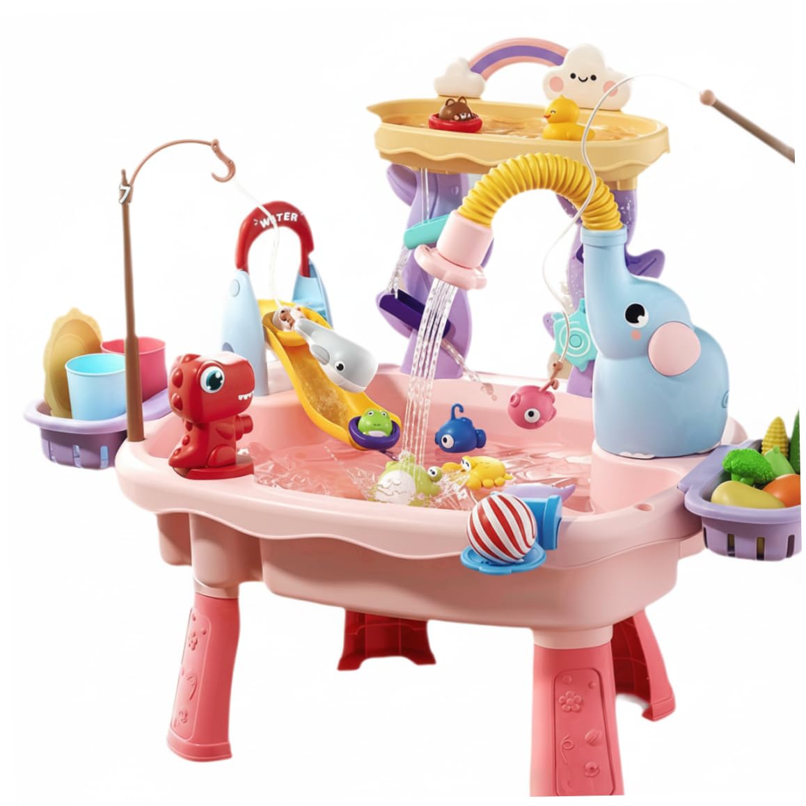 Hotainoys Water Table For Children, Water Play Table For Toddlers - Double-layer 6-in-1 Sand Toys With Recirculating System, Slide & Fishing Games | Kids Sensory Toy for children