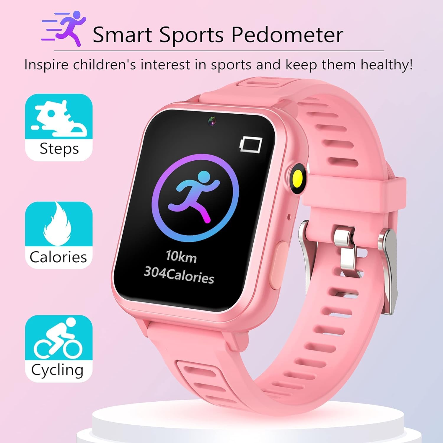 Smartwatch per bambini, 24 giochi, musica, schermo da 1,54 pollici, contapassi, fotocamera, sveglia, calcolatrice, torcia elettrica da 3 a 12 anni