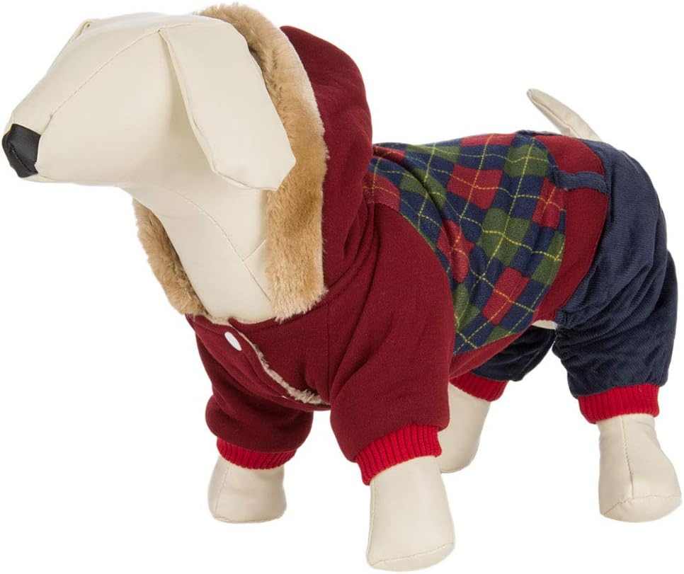 CueCue Pet Dresses Vest and Plaid Hoodies for Small Dogs (Red-Blue Hoodie, XXL)