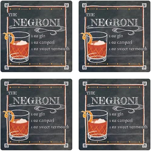 Negroni - Posavasos de receta, decoración del hogar Joyride con 4 posavasos de cerámica, posavasos cuadrados de 4 pulgadas, juego de 4, parte