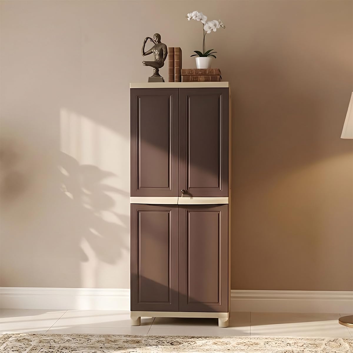 Nilkamal Freedom Big FB1 Compact Cabinet for Storage | 3-Year Warranty | 4-Shelf Storage Cupboard | Multi Organizer for Home and Kitchen | Wardrobe | Clothes Almirah | Weathered Brown and Biscuit-image-15