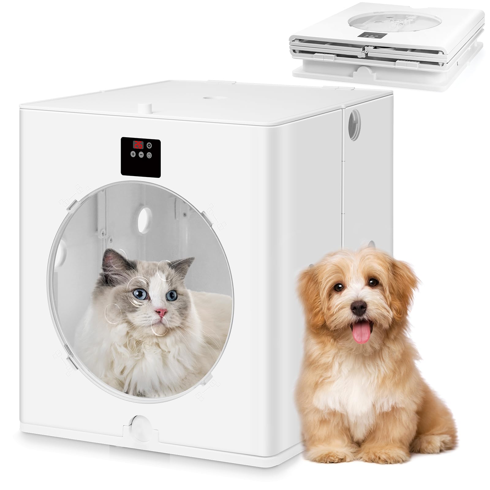 Caja secadora automática para mascotas para gatos y perros pequeños, caja secadora plegable para gatos, control inteligente de temperatura, caja secadora de mascotas ultra silenciosa, secador de pelo