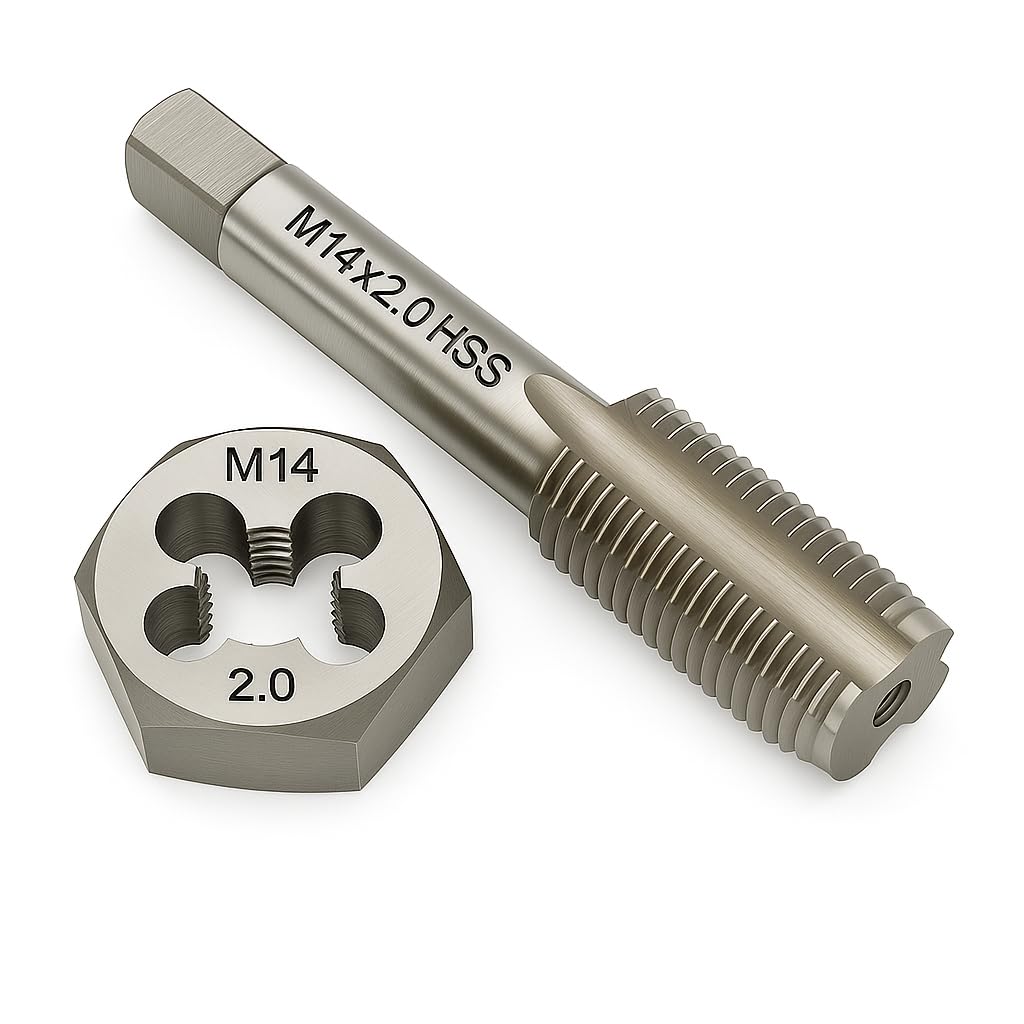 M14x2.0 Metric Tap and Die Set Right Hand HSS Tap &amp; GCr15 Hex Die for Metal Thread Repair