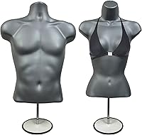 Vista 31 de DisplayTown Maniquí de torso masculino y femenino con soporte de metal, cuerpo con respaldo hueco, apilable, forma de vestido para exhibición
